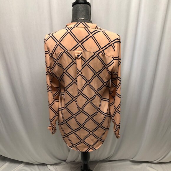 Fun2Fun Womens Blouse Size Small Peach Navy Geometric Sheer Long Sleeve - Picture 4 of 7